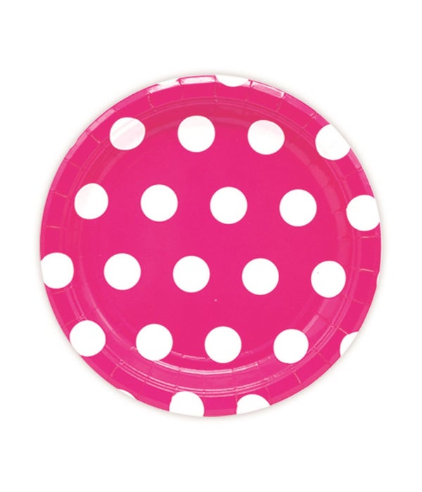 7"/8ct pp plate bb-pink 24/144 polka dot