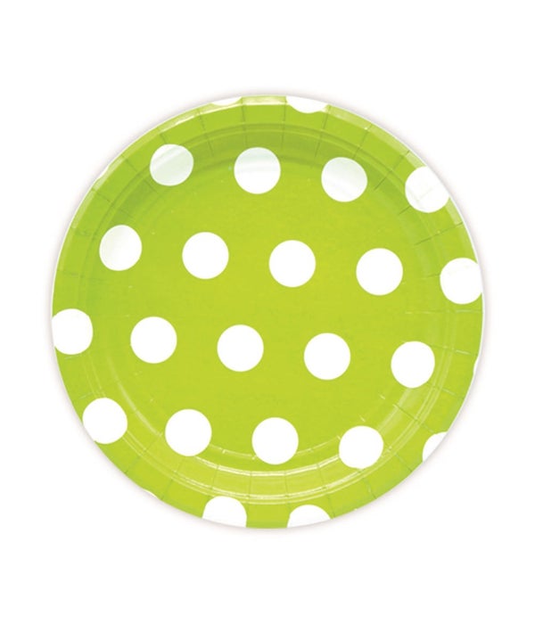 7"-8ct plate lime green 24/144 polka dot