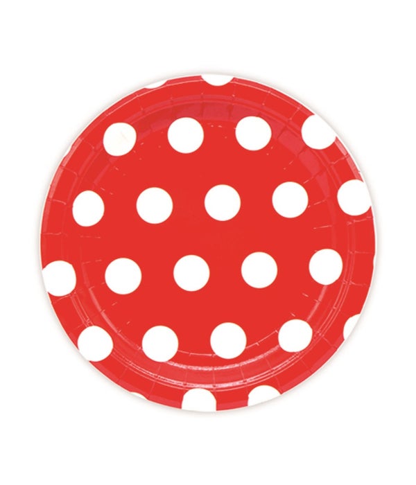 7"/8ct pp plate red 24/144s polka dot