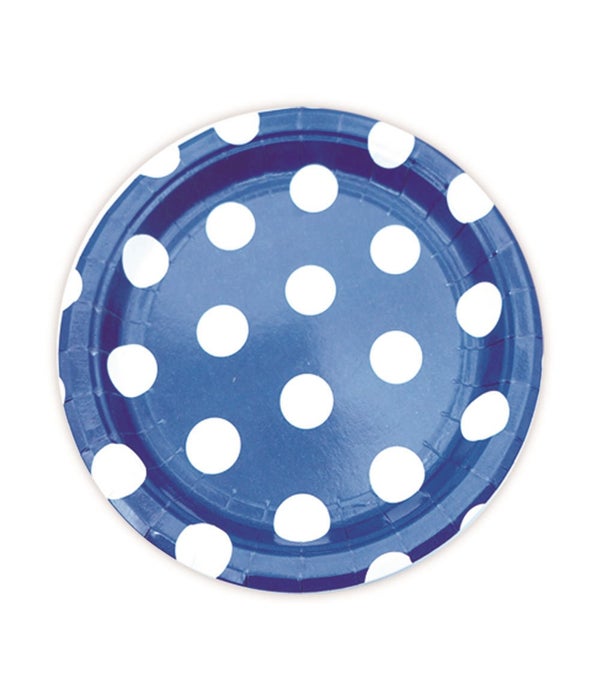 7"/8ct plate dark blue 24/144s polka dot