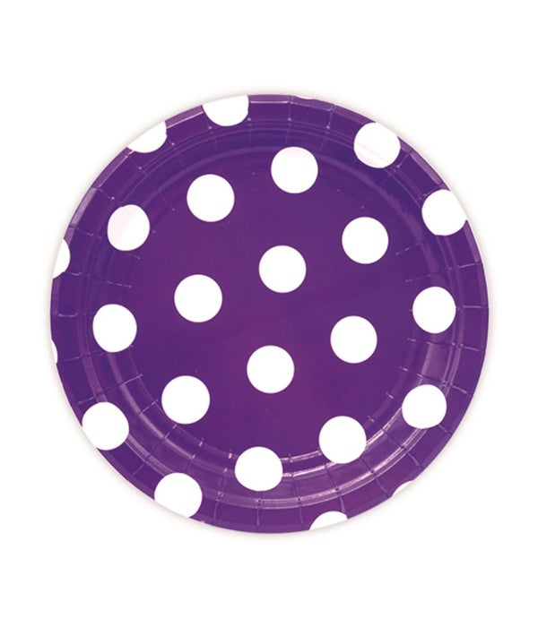 7"/8ct plate purple 24/144s polka dot