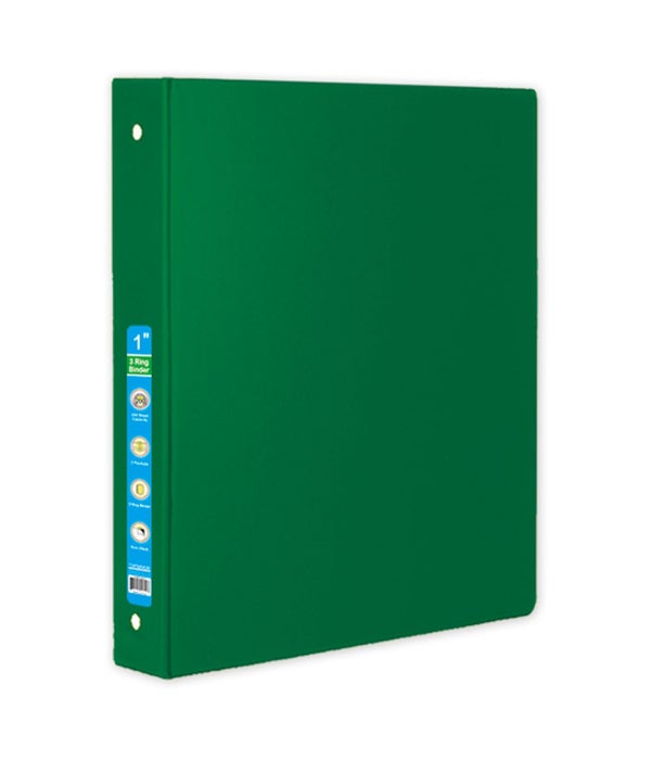 1" hard cover binder green 12s 3-ring w/pocket