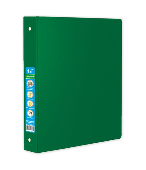 1.5" hard cover binder 12s 3-ring w/pocket green