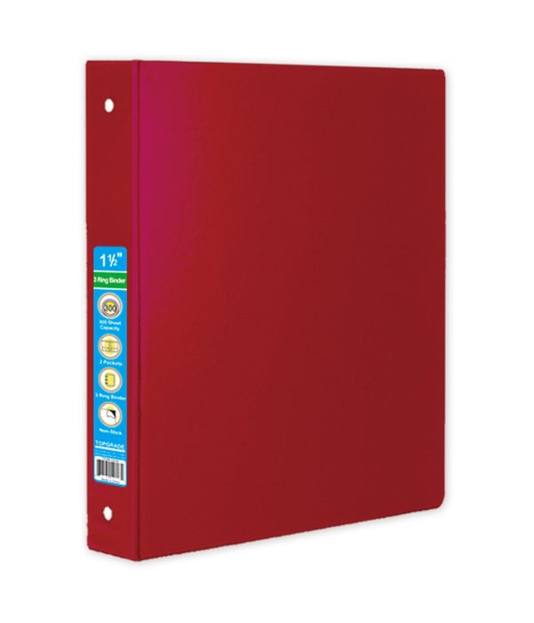 1.5" hard cover binder red 12s 3-ring w/pocket