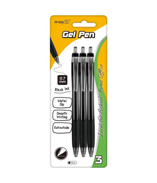 3ct/0.7mm gel pen 24/144s black retractable