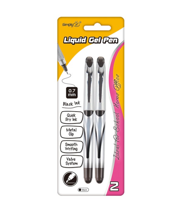 2ct liquid gel pen blk 24/144s w/metal clip