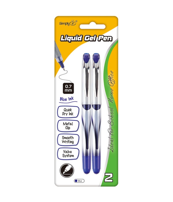 2ct liquid gel pen blue 24/144 w/metal clip