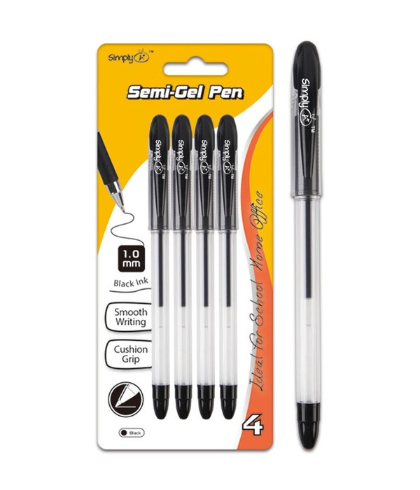 4pk semi-gel pen black 24/144s