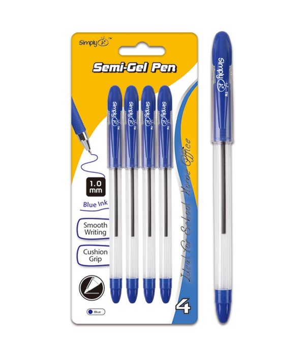 4pk semi-gel pen blue 24/144s