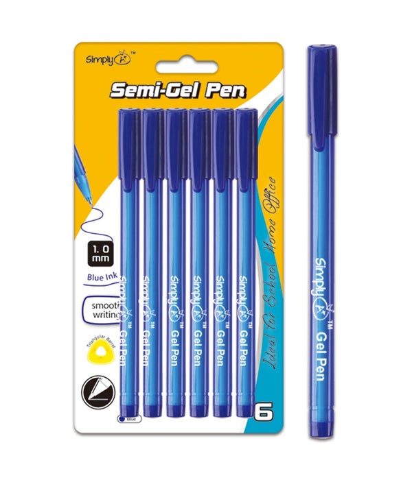 6pk semi-gel pen blue 24/144s