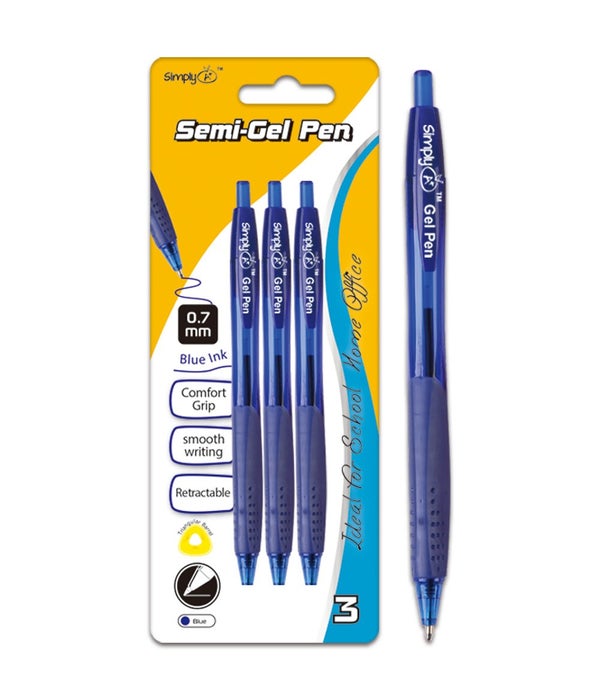 retractable oil gel ink pen blue w/grip 24/144s