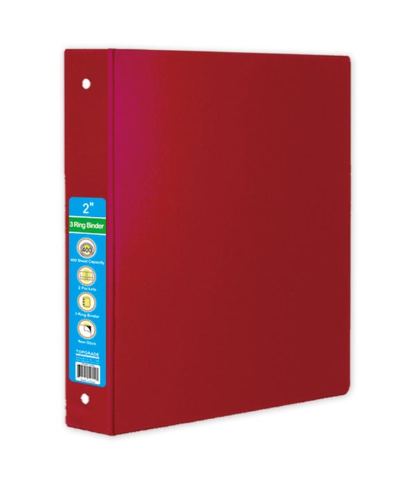 2" hard cover binder red 12s 3-ring w/pocket