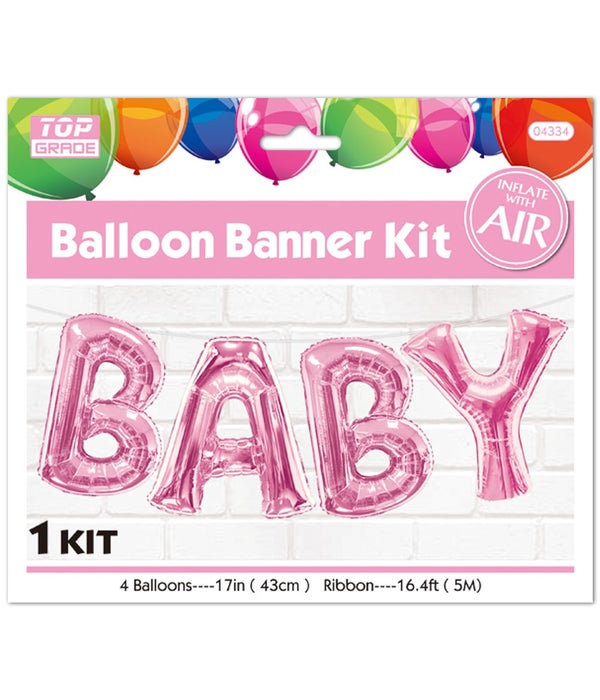 balloon kit "baby" pink 12/600 17"/4ct balloon+16.4ft ribbon