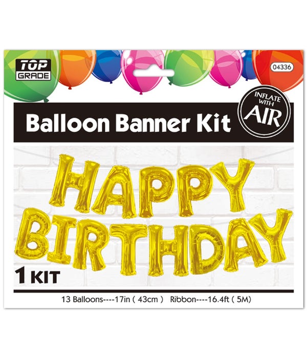 balloon kit "b'day" GD 12/300s 17"/13ct banner+16.4ft ribbon