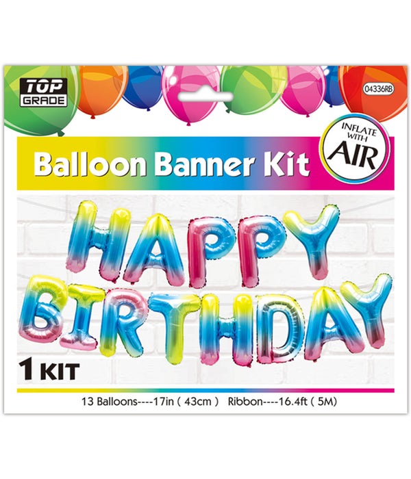 balloon kit "b'day" RB 12/300s 17"/13ct banner+16.4ft ribbon