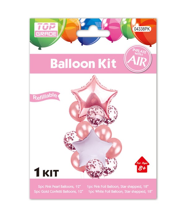 12pc balloon set pink 12/300s 18"/2pc foil star 12"/10pc con