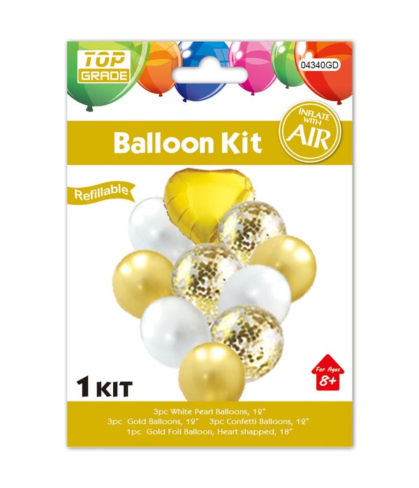 10pc balloon set gold 12/300s 18"/1pc foil balloon heart 12"