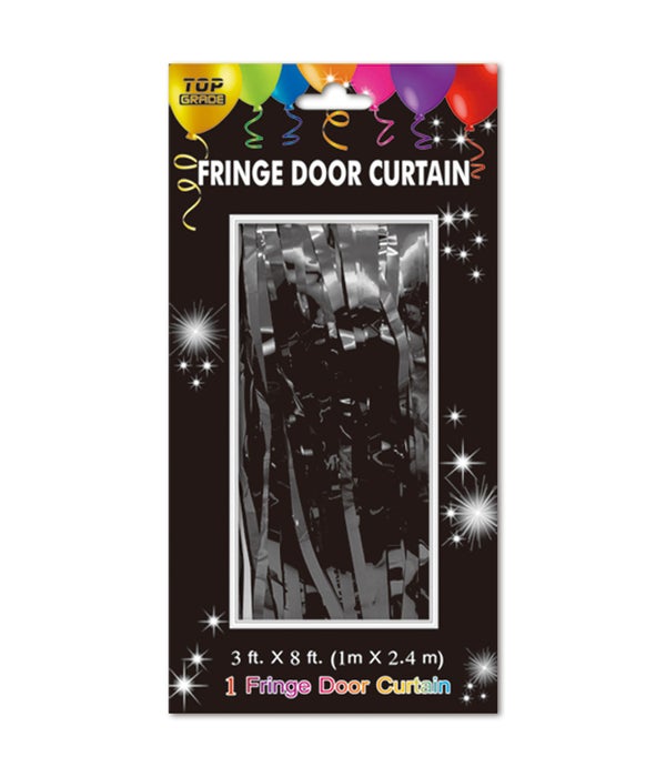 fringe door curtain 24/144s gloss finish Black 3x8ft