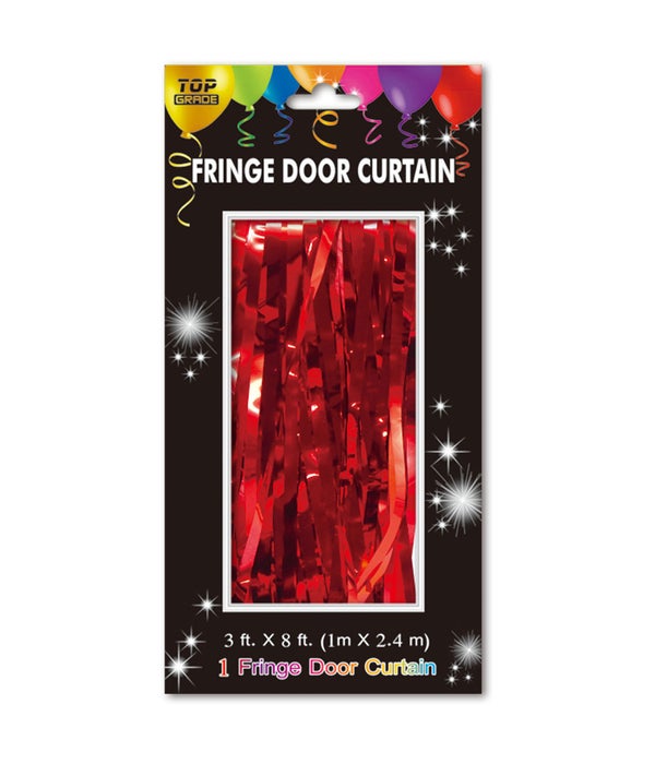 fringe door curtain 24/144s gloss finish red 3x8ft