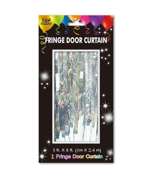 fringe door curtain 24/144s holographic silver 3x8ft