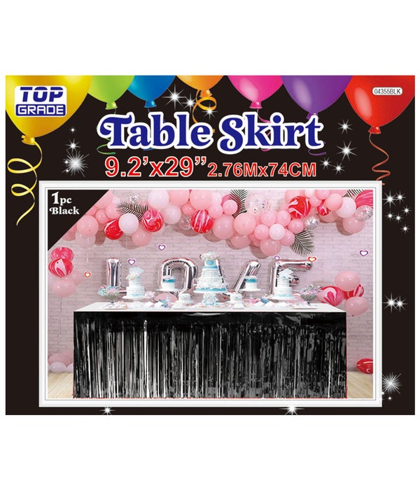 foil tinsel table skirt 24/144 black 9.2ftx29"h