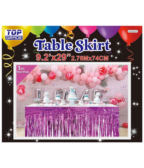 foil tinsel table skirt 24/144 hot pink 9.2ftx29"h