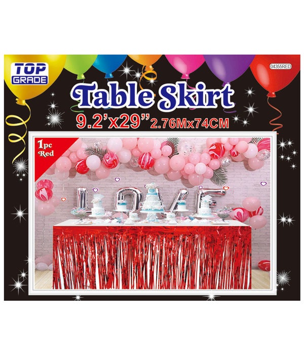 foil tinsel table skirt 24/144 red 9.2ftx29"h
