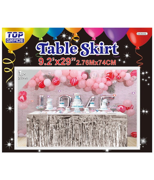 foil tinsel table skirt 24/144 silver 9.2ftx29"h