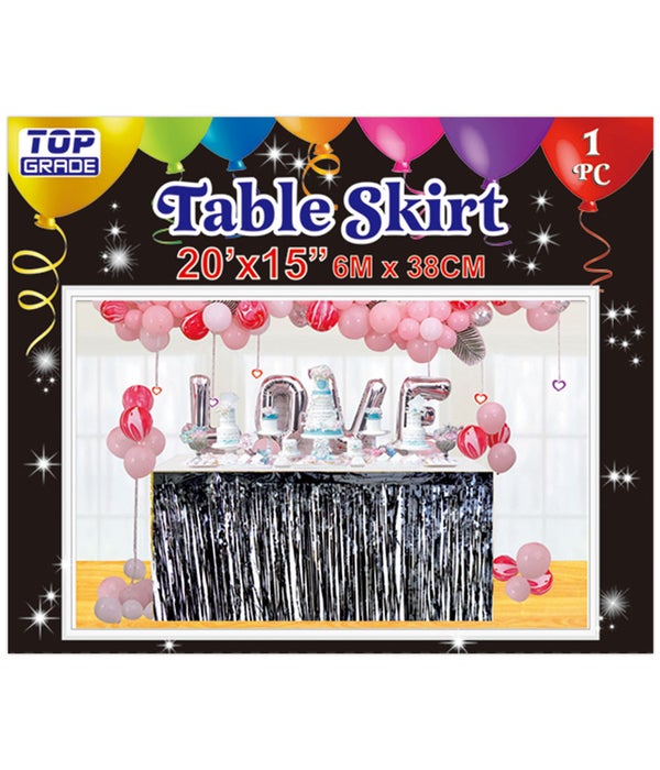 foil tinsel table skirt 24/144 black 20ftx15"h