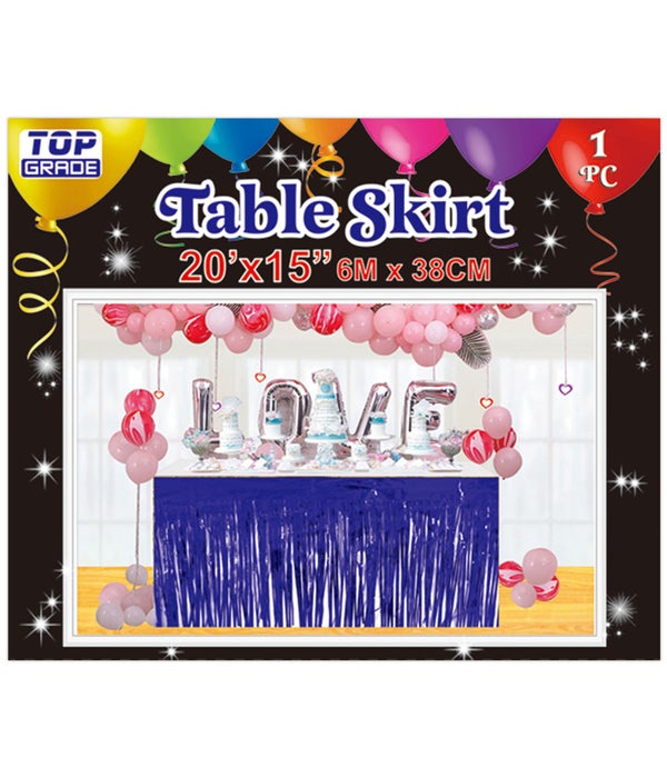 foil tinsel table skirt 24/144 royal blue 20ftx15"h