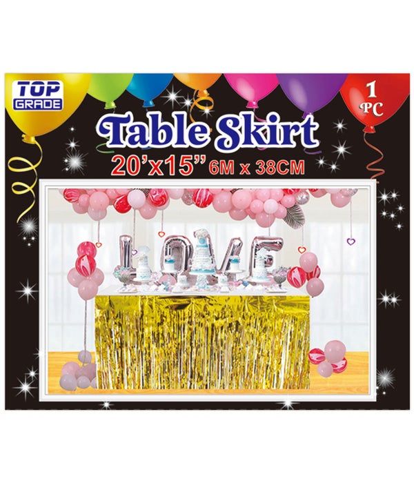 foil tinsel table skirt 24/144 gold 20ftx15"h