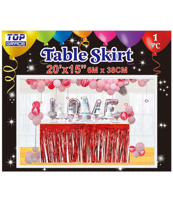 foil tinsel table skirt 24/144 red 20ftx15"h