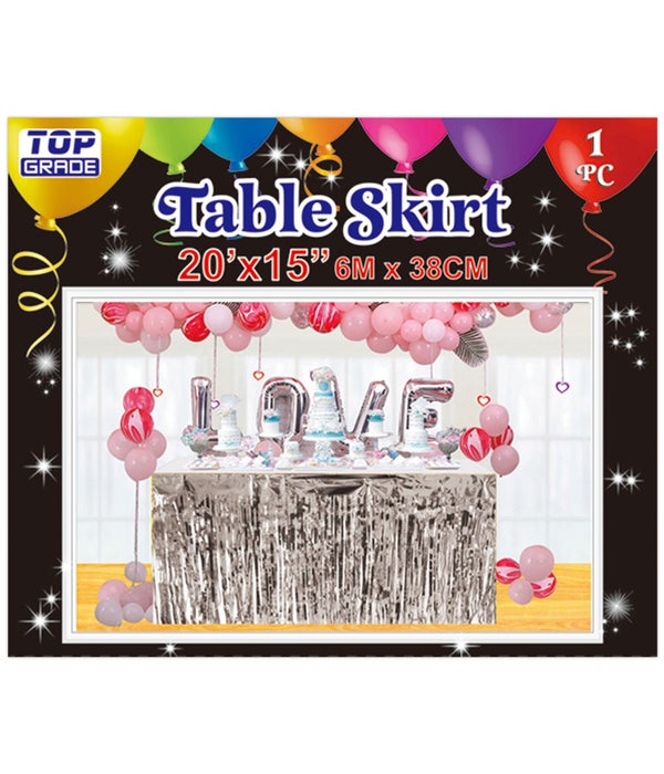 foil tinsel table skirt 24/144 silver 20ftx15"h