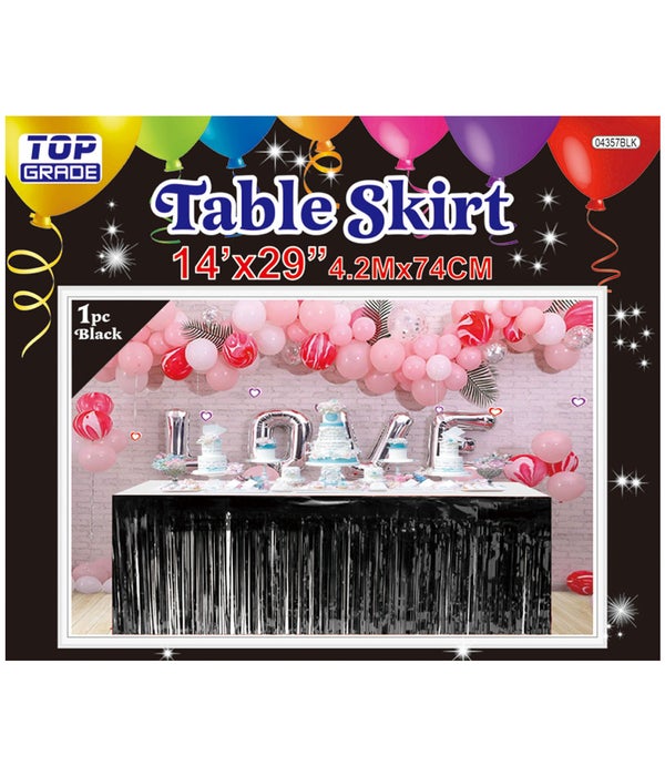 foil tinsel table skirt 24/144 black 14ftx29"h