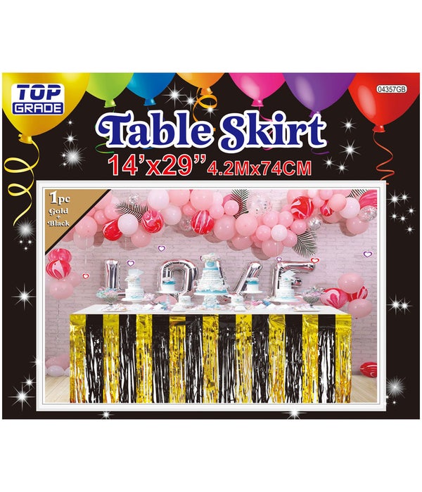 foil tinsel table skirt 24/144 gold+black 14ftx29"h