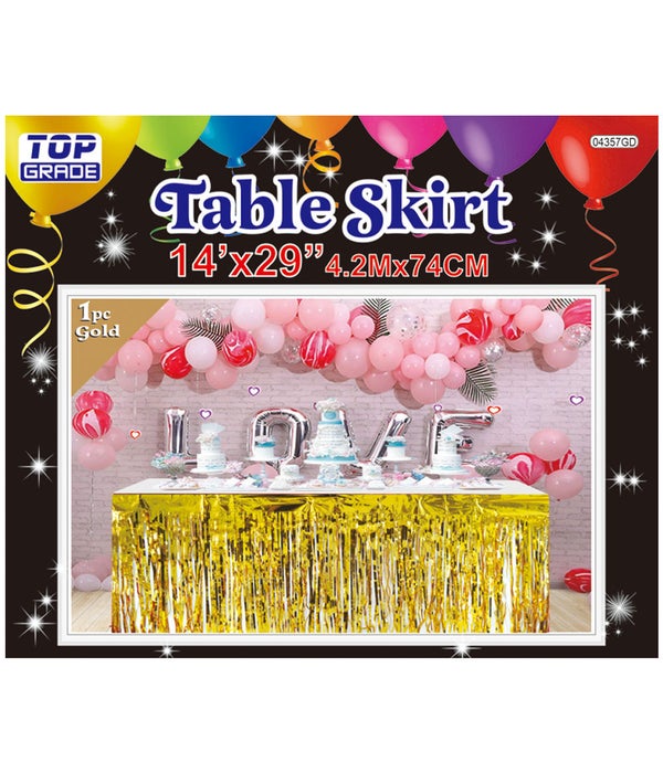 foil tinsel table skirt 24/144 gold 14ftx29"h