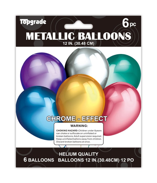 12"/6ct metallic balloon12/288 astd color