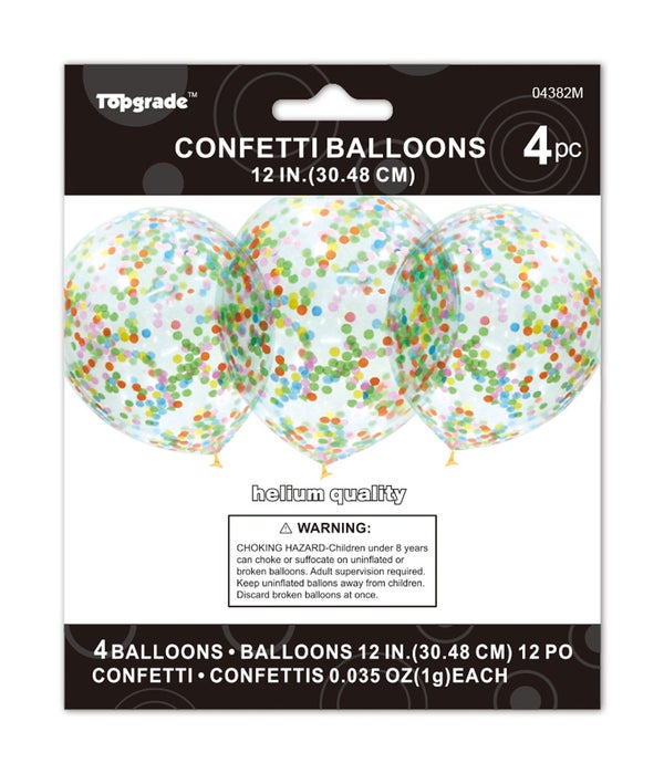 12"/4ct balloon 12/240s w/colorful confetti