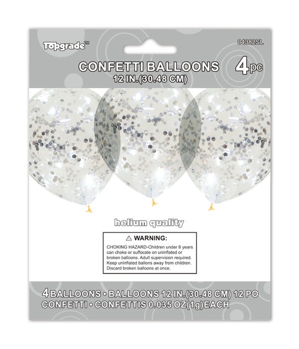 12"/4ct balloon 12/240s w/silver confetti