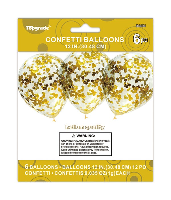 12"/6ct balloon 12/240s w/gold confetti