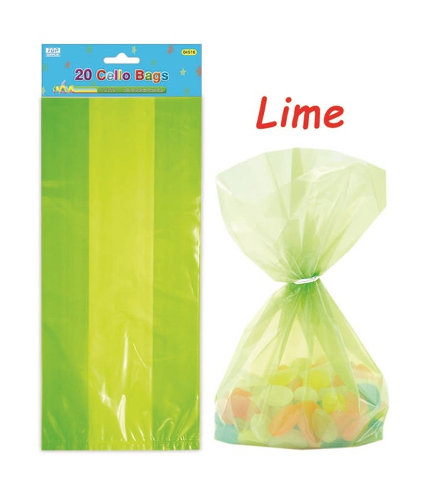 Lime Green Striped Cellophane Goodie Bags - 20 Pack, 11x5 Inches, For Treats, Cookies, Party Favors