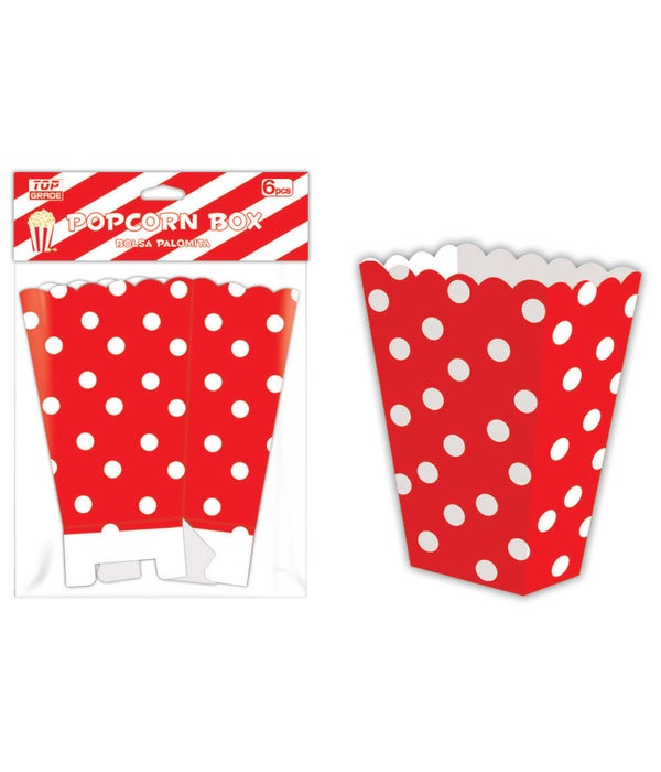6ct popcorn box red 12/144s polka dot