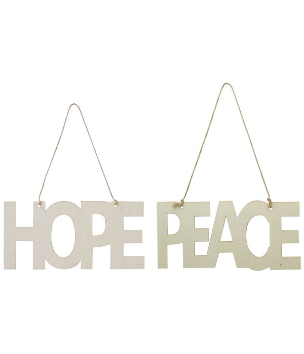 wooden plaqe 8.7x4.3" 24/288s "hope" "peace"