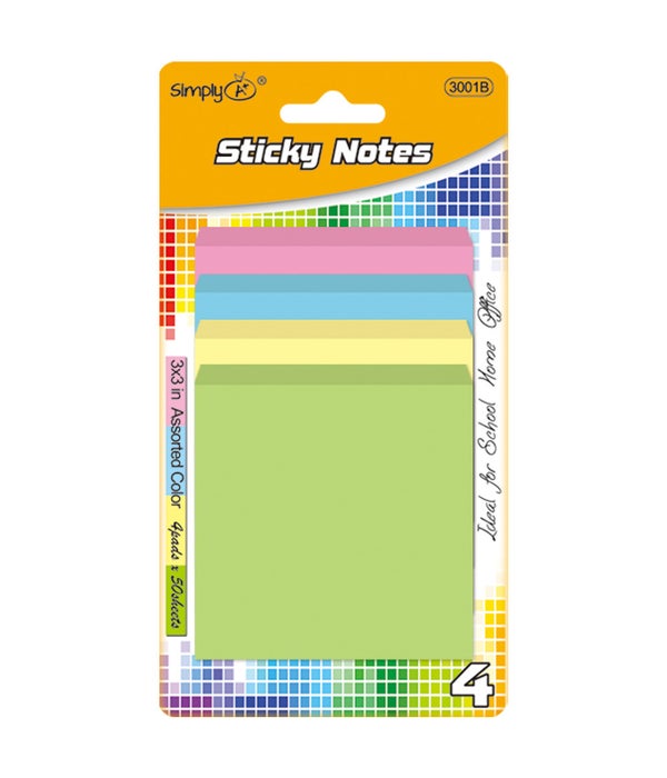 200ct stick-it-on note 48s 3x3" astd clrs