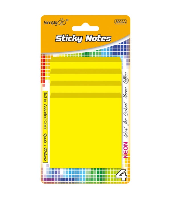 160ct stick-it-on note 48s 3x3" neon yellow