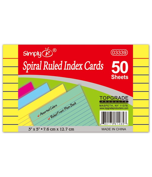 3x5"/50ct ruled index card 36s colored spiral bound