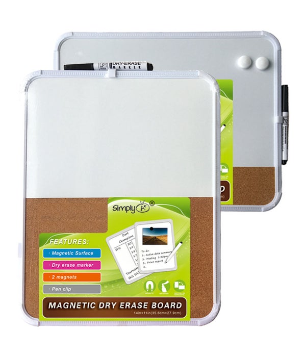 11x14" dry erase/cork combo board w/marker+2 magnets 24s