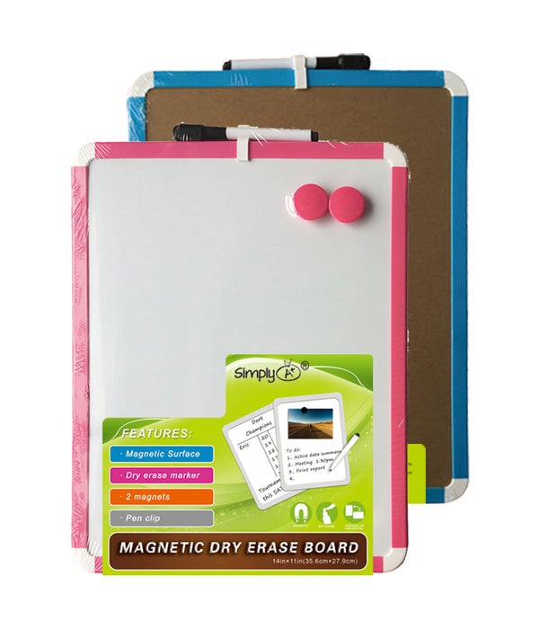 magnetic dry erase board 24s 11x14" w/marker+2 magnets