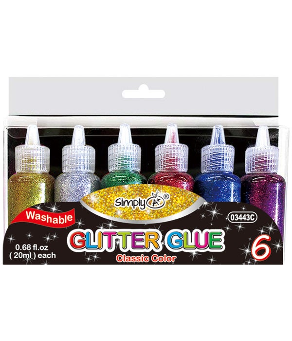 glitter glue 24/72s primary color 6pkx20ml