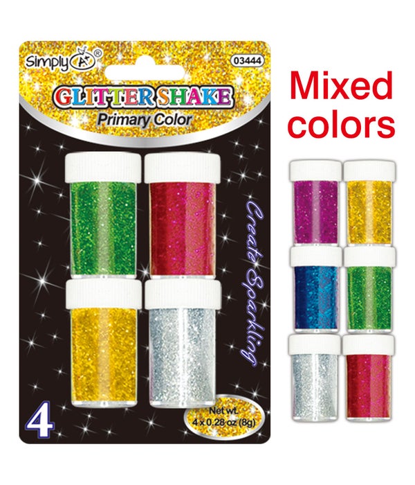 4-color glitter shaker 24/144s 4x0.28oz/8g primary clr